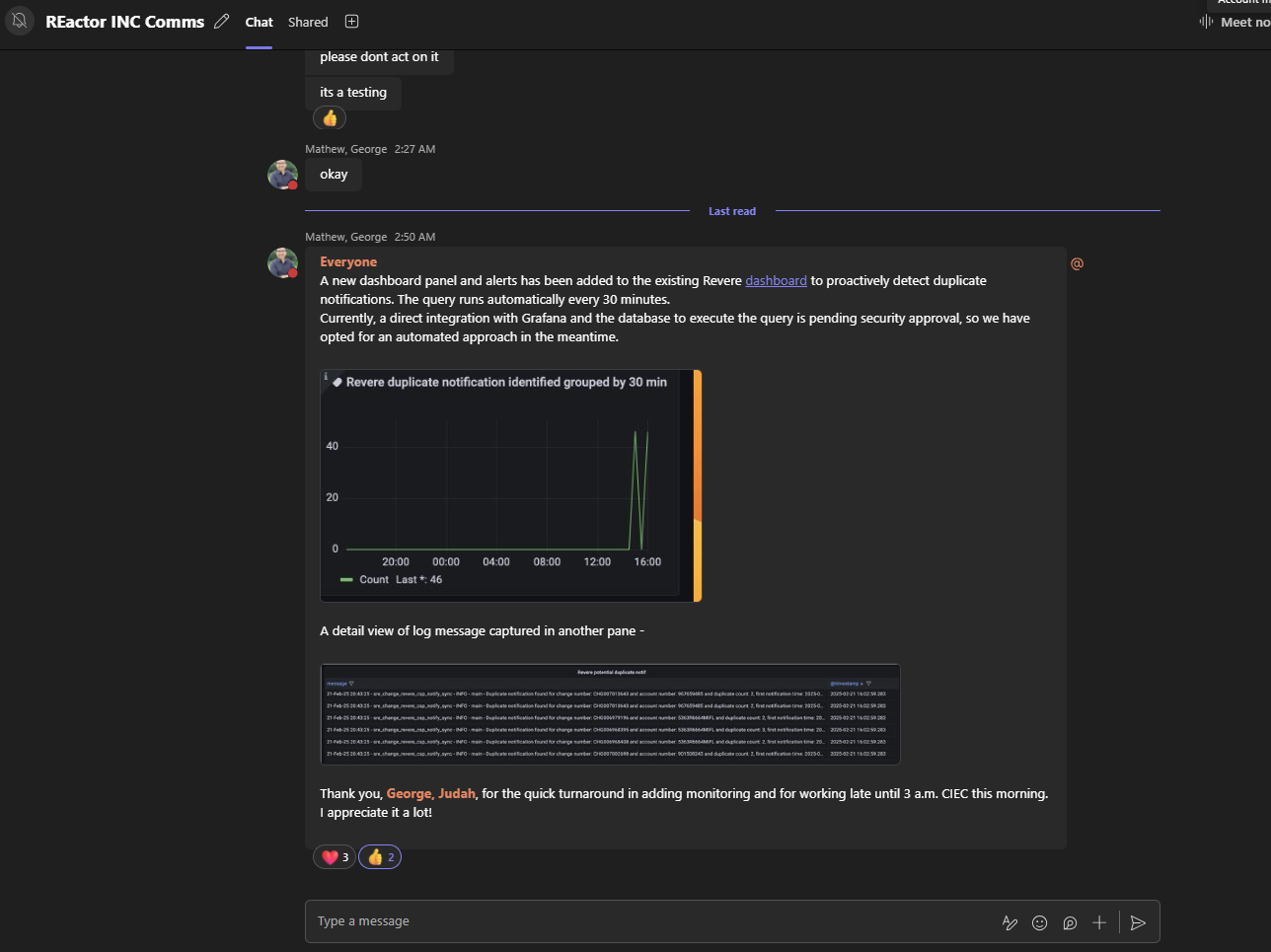 SRE monitoring — 3 AM Revere duplicate detection